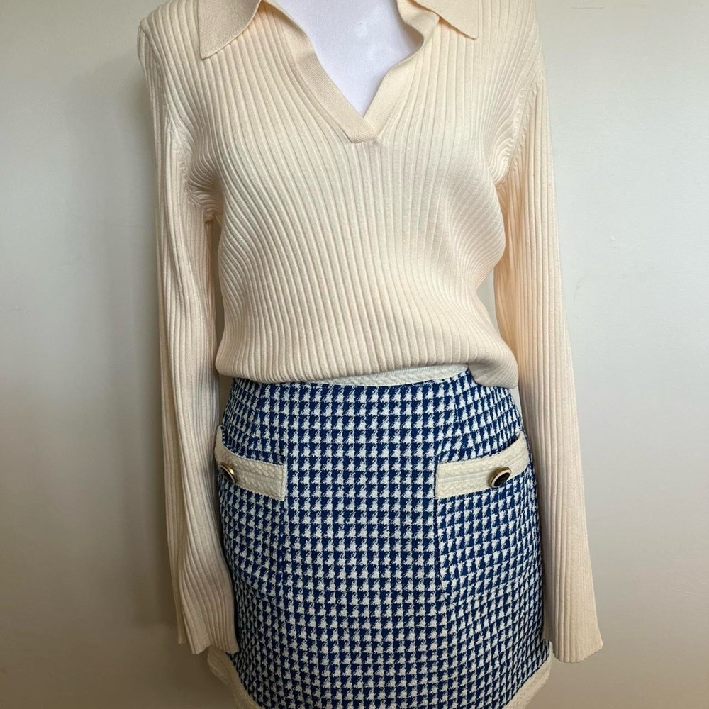 Houndstooth Tweed Skirt - Size L - Picture 2 of 9